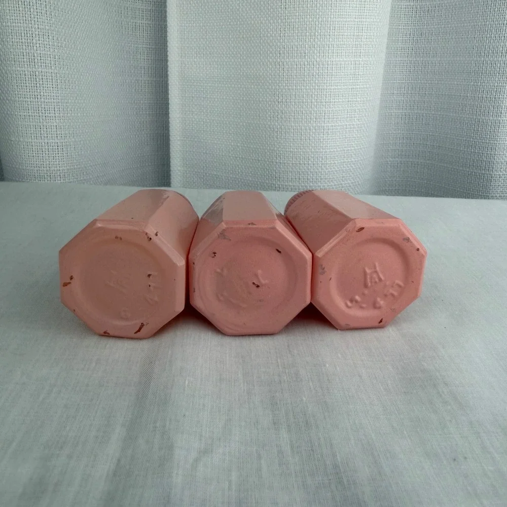 Vintage Pink Plastic Salt and Pepper Shakers Set of 3 Octagonal Retro Kitchen